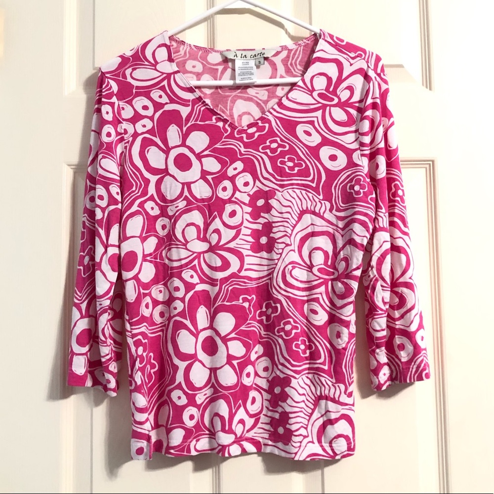 A La Cate Pink And White Floral Print Shirt